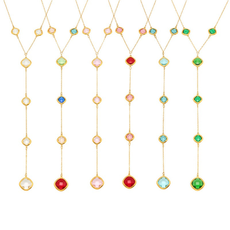 Magical Drops- Shiny Faceted Glass Long Tassel Necklace