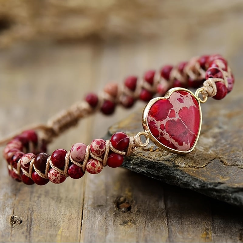 New Natural Sea Sediment Jasper Stone Heart Chakra Bracelets