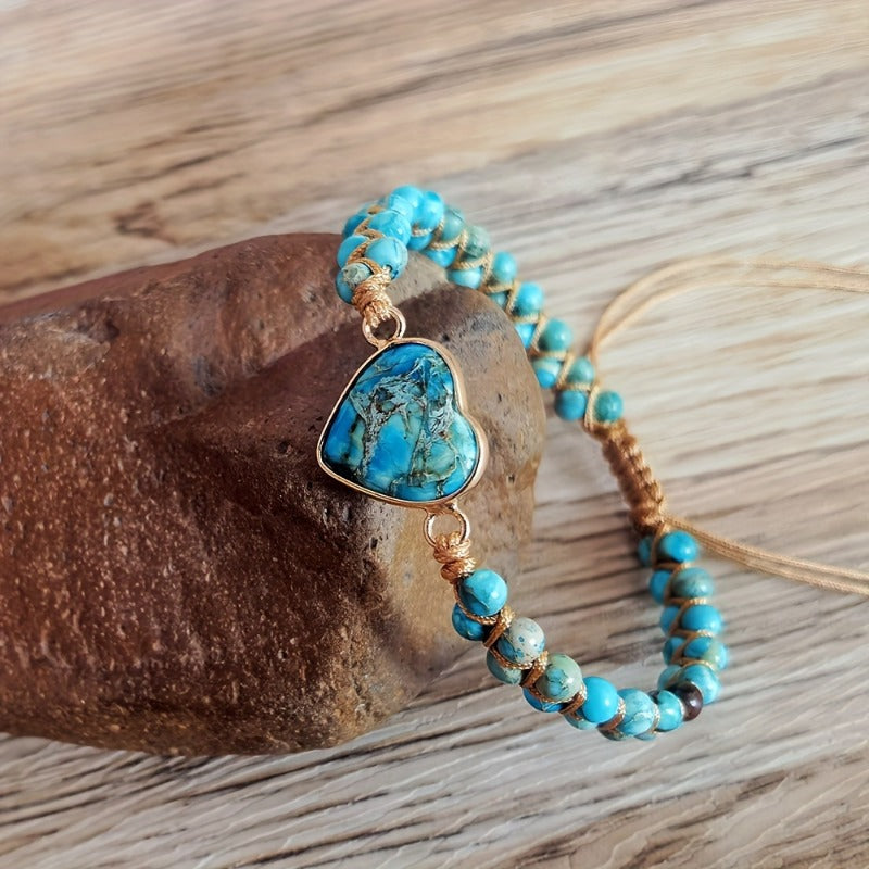 New Natural Sea Sediment Jasper Stone Heart Chakra Bracelets