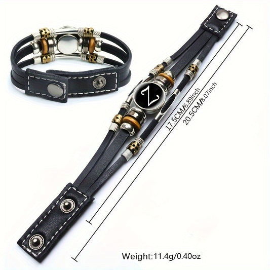 Artistic Letter A-Z Faux Leather Letters Glass Adjustable Bracelet