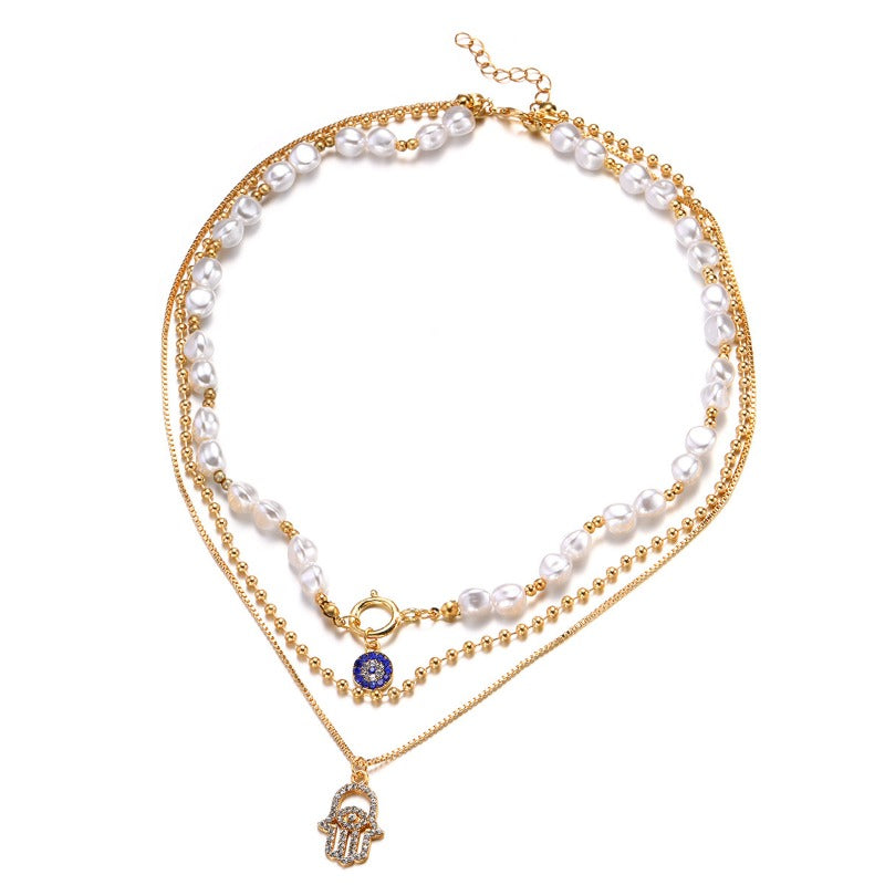 Imitation Pearl Alloy Diamond Pendant Necklace