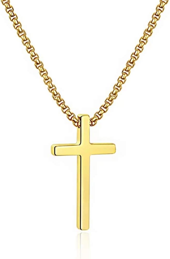 Gold Stainless Steel Plain Cross Pendant Necklace