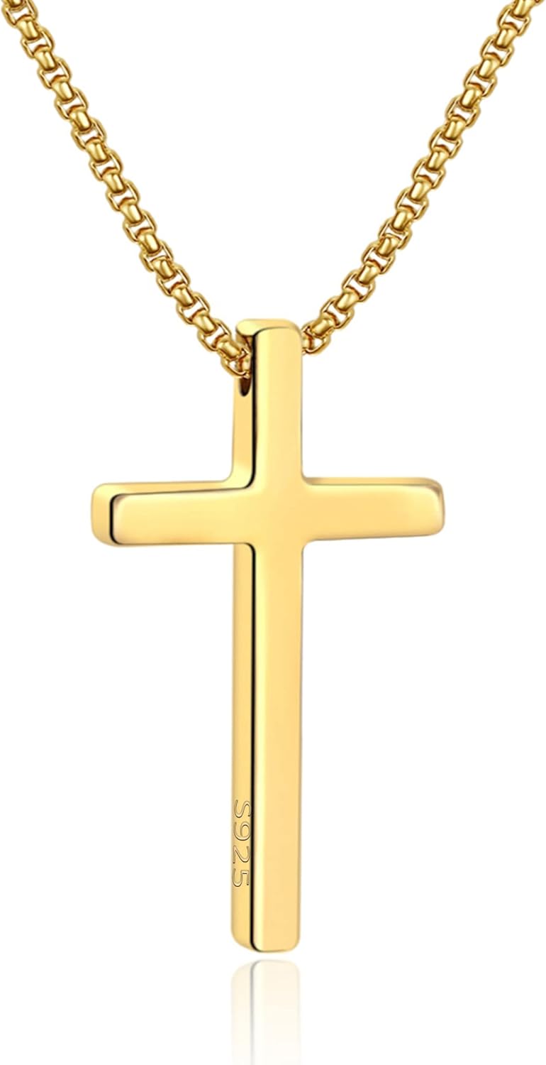 Gold Stainless Steel Plain Cross Pendant Necklace