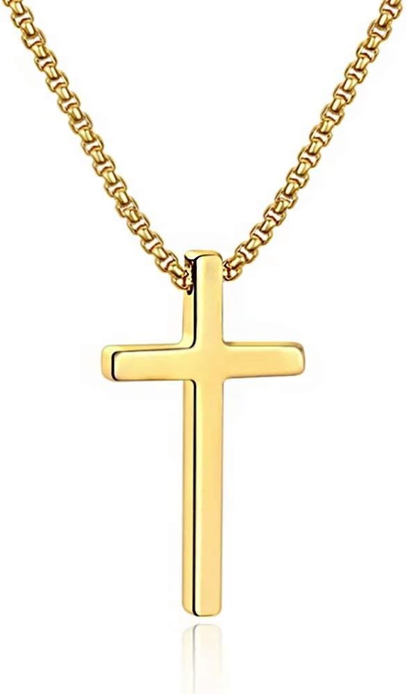 Gold Stainless Steel Plain Cross Pendant Necklace