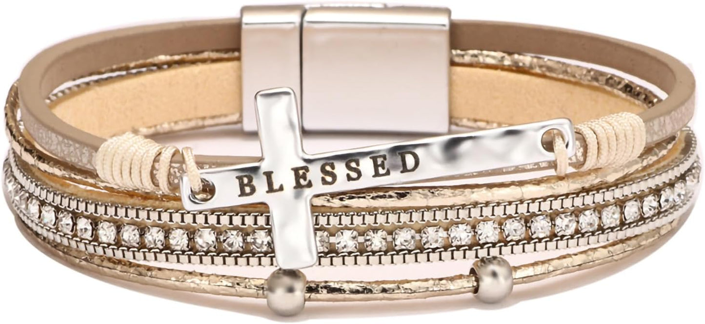 Boho Leather Wrap Multi-Layer Pearl Crystal Bracelet