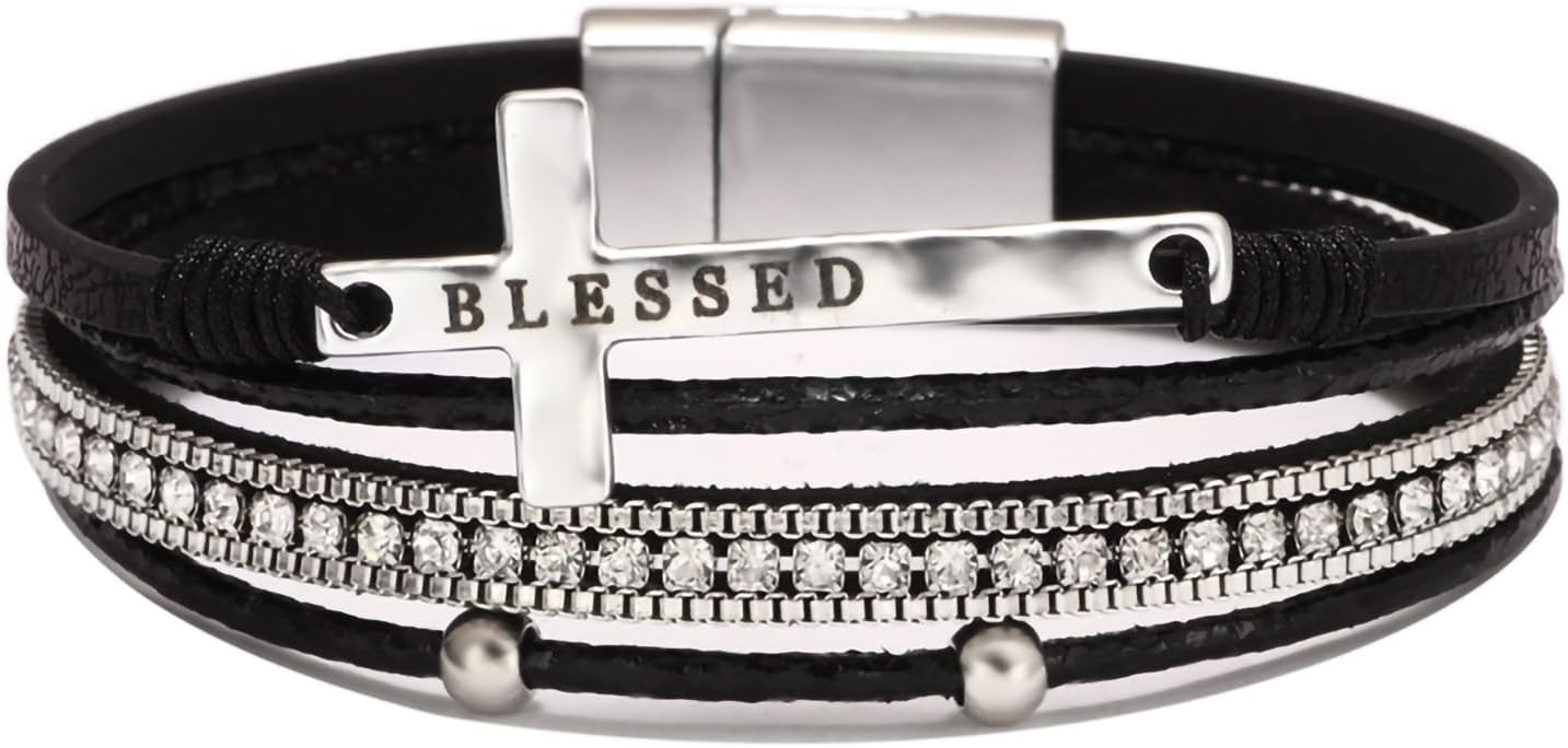 Boho Leather Wrap Multi-Layer Pearl Crystal Bracelet