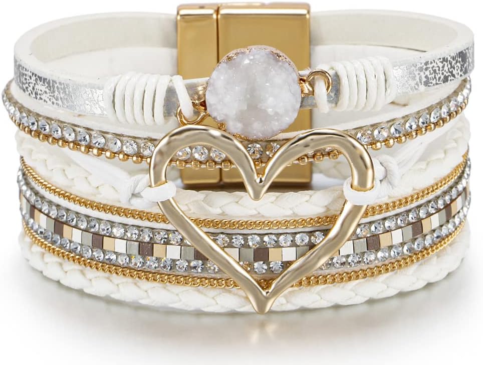Boho Leather Wrap Multi-Layer Pearl Crystal Bracelet