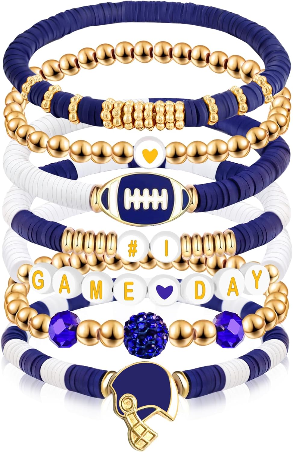 1 Bracelet Football Charm Beaded Stretch Bracelet
