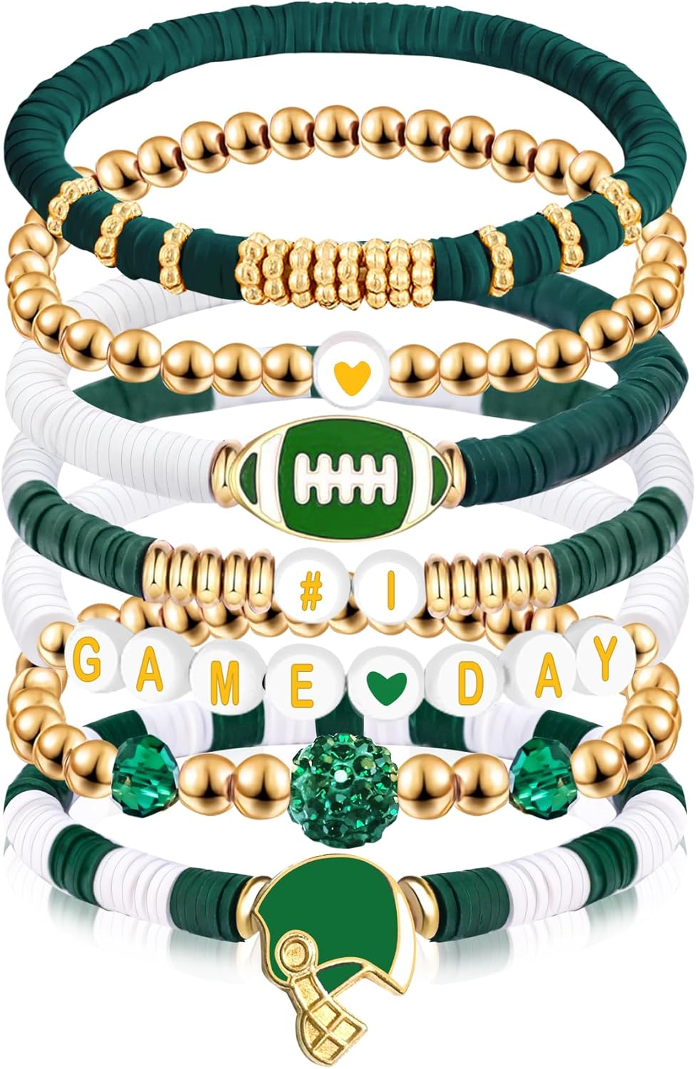 1 Bracelet Football Charm Beaded Stretch Bracelet