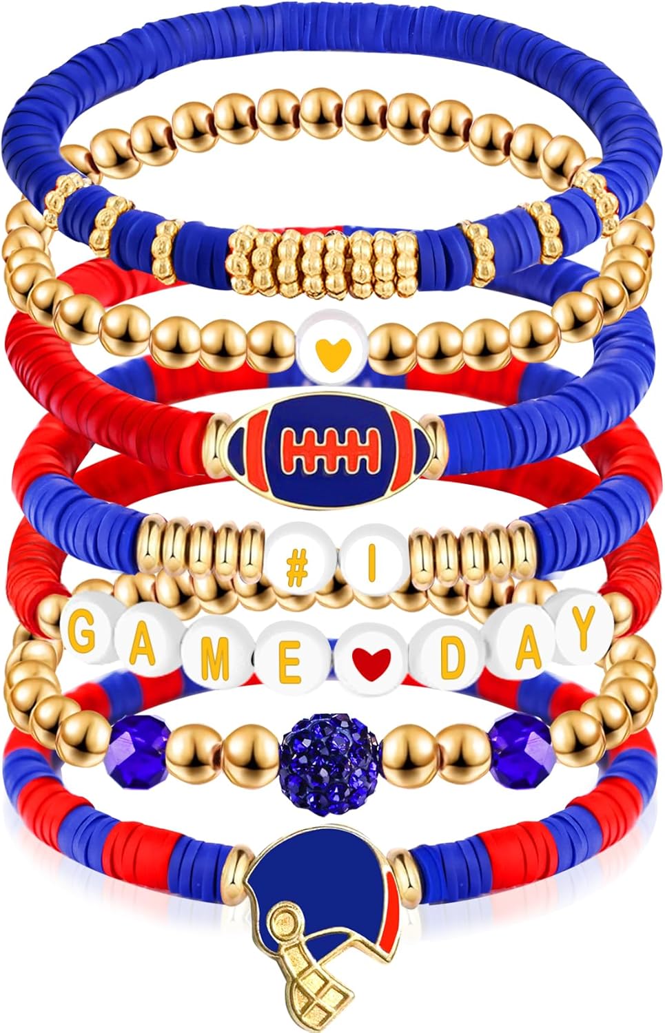 1 Bracelet Football Charm Beaded Stretch Bracelet
