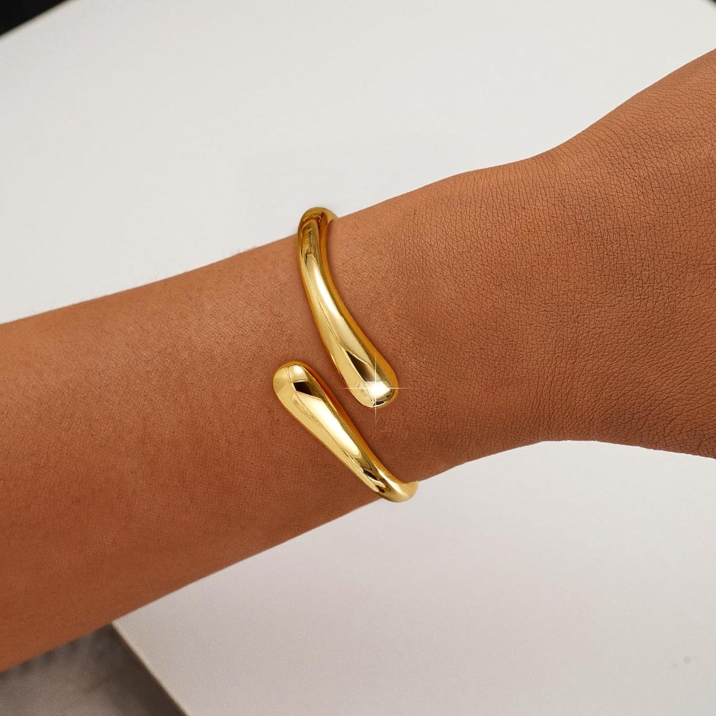 Gold Filled Bangle Bracelet Chunky Adjustable Twist Cuff Bracelet