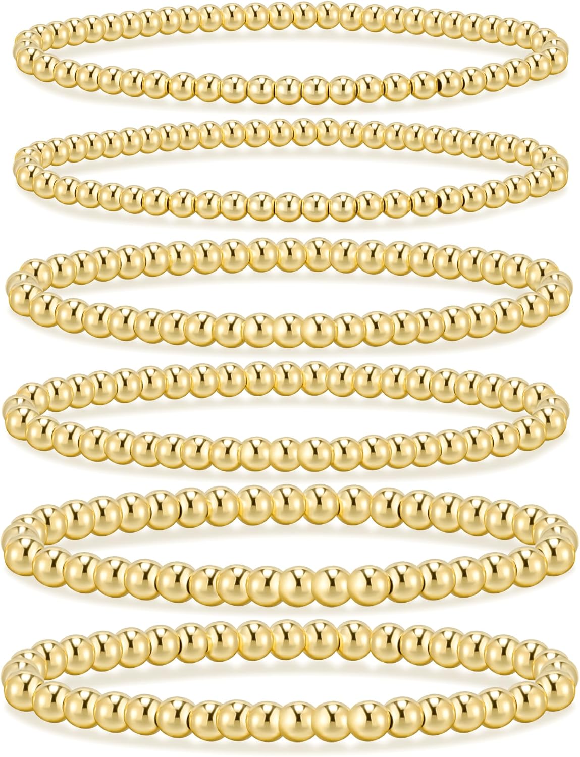 14K Gold Plated Beaded Strand Bead Ball Bracelets Adjustable Jewelry Set