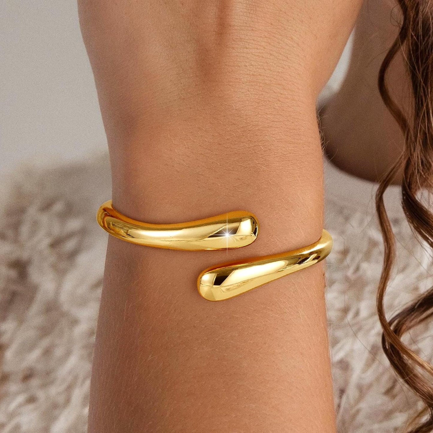 Gold Filled Bangle Bracelet Chunky Adjustable Twist Cuff Bracelet