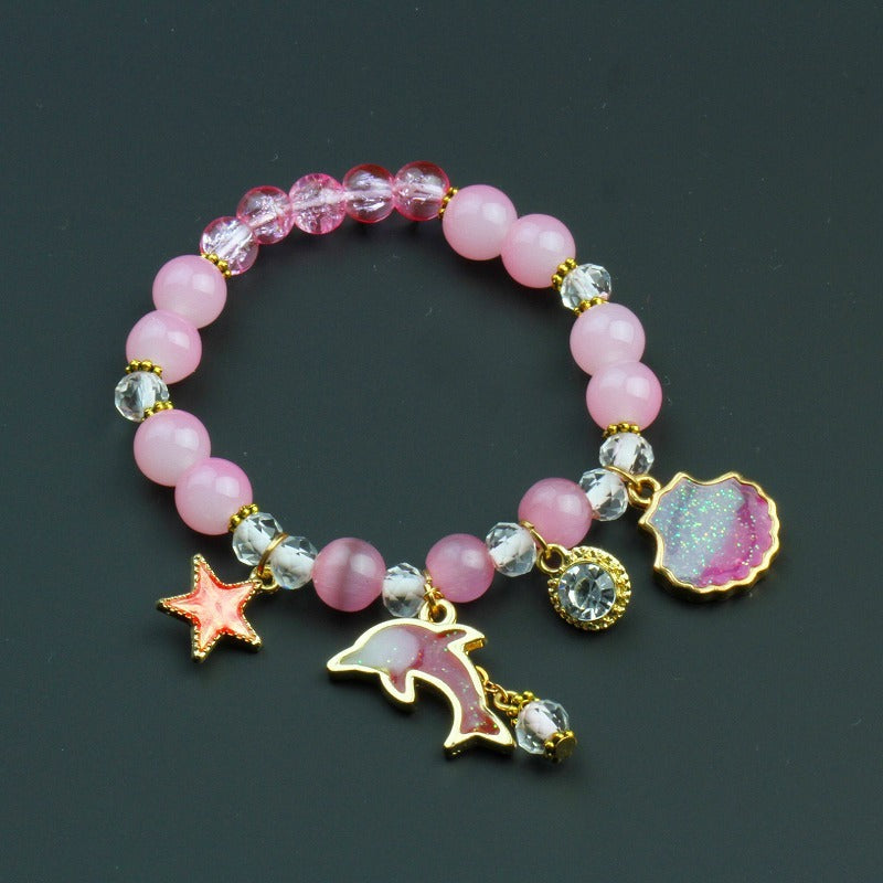 Ocean-Inspired Elastic Bracelet Dolphin Shell Charms Playful Multi-Layer