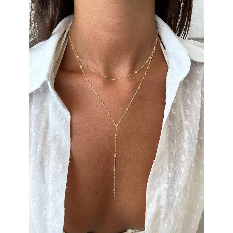 Y-Shaped Pendant Trendy Layered Beaded Chain Drop Necklaces