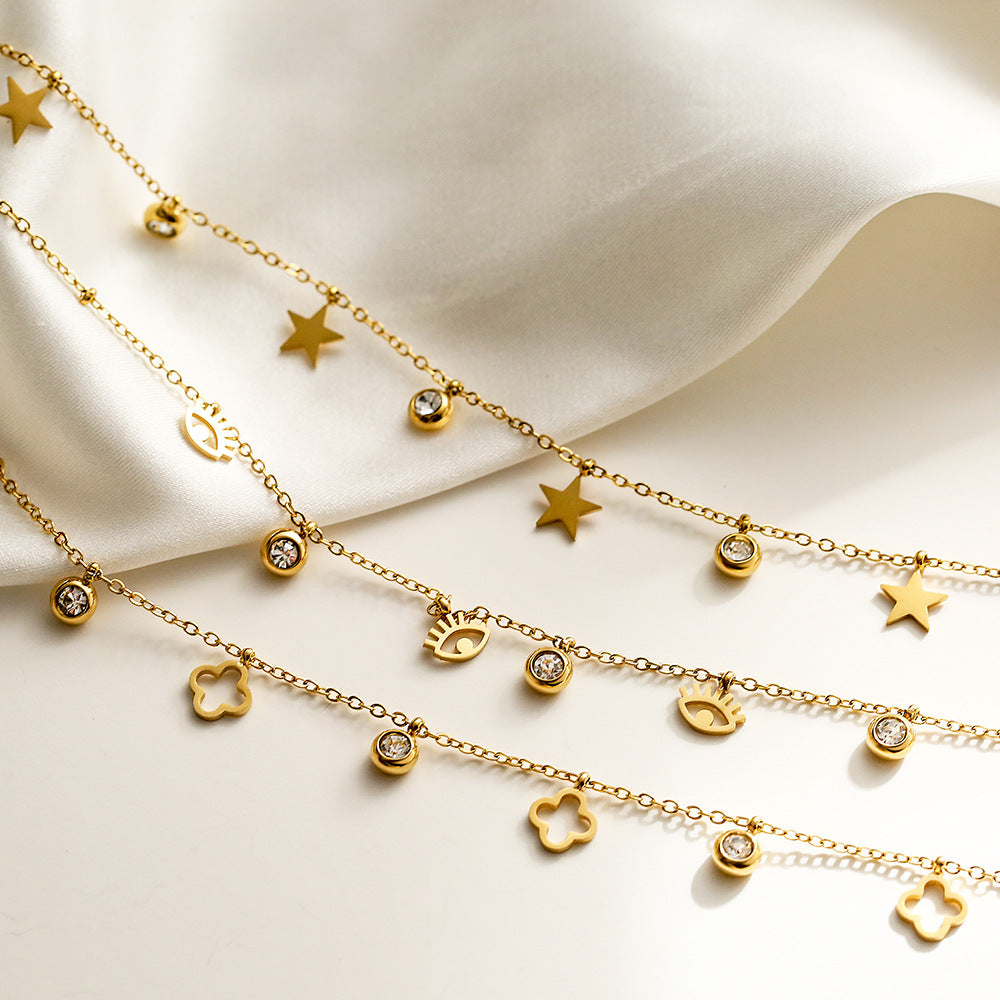 Leap of Intuition-Gold Evil Eyes Star Flower Choker Necklace