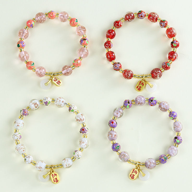 Tibetan Liuli Glass & Porcelain Charm Bracelet For Wealth