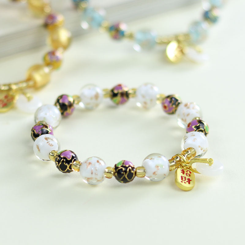Tibetan Liuli Glass & Porcelain Charm Bracelet For Wealth