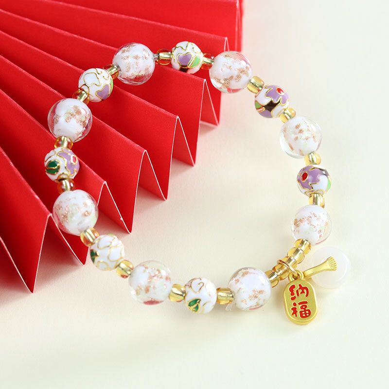 Tibetan Liuli Glass & Porcelain Charm Bracelet For Wealth