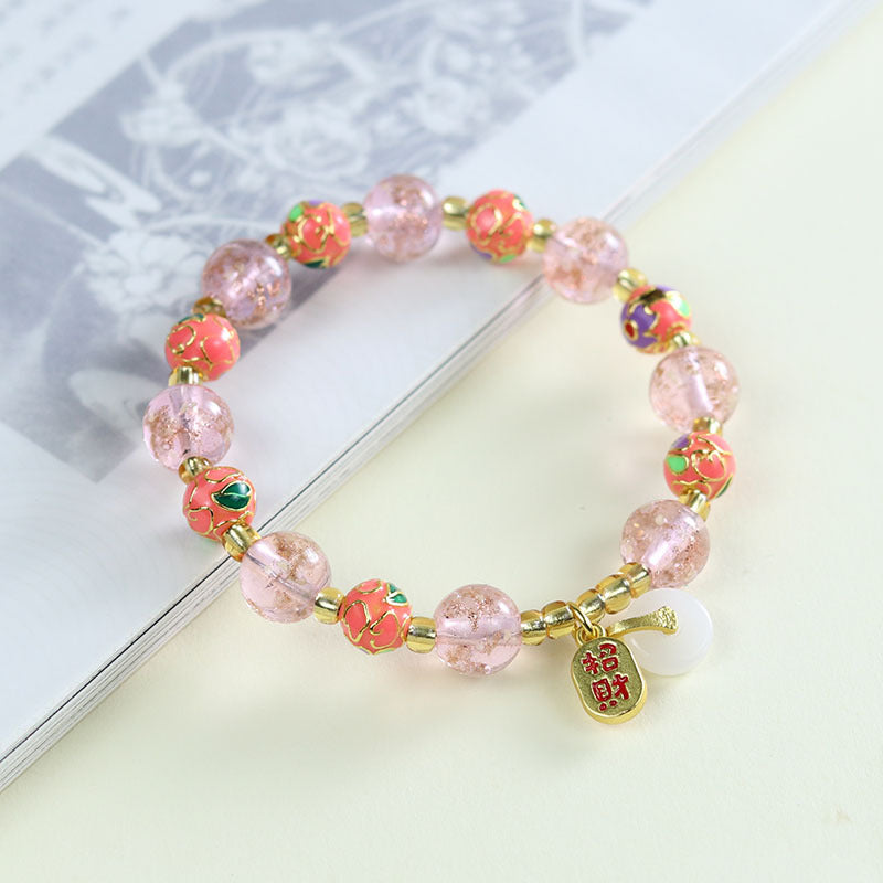 Tibetan Liuli Glass & Porcelain Charm Bracelet For Wealth