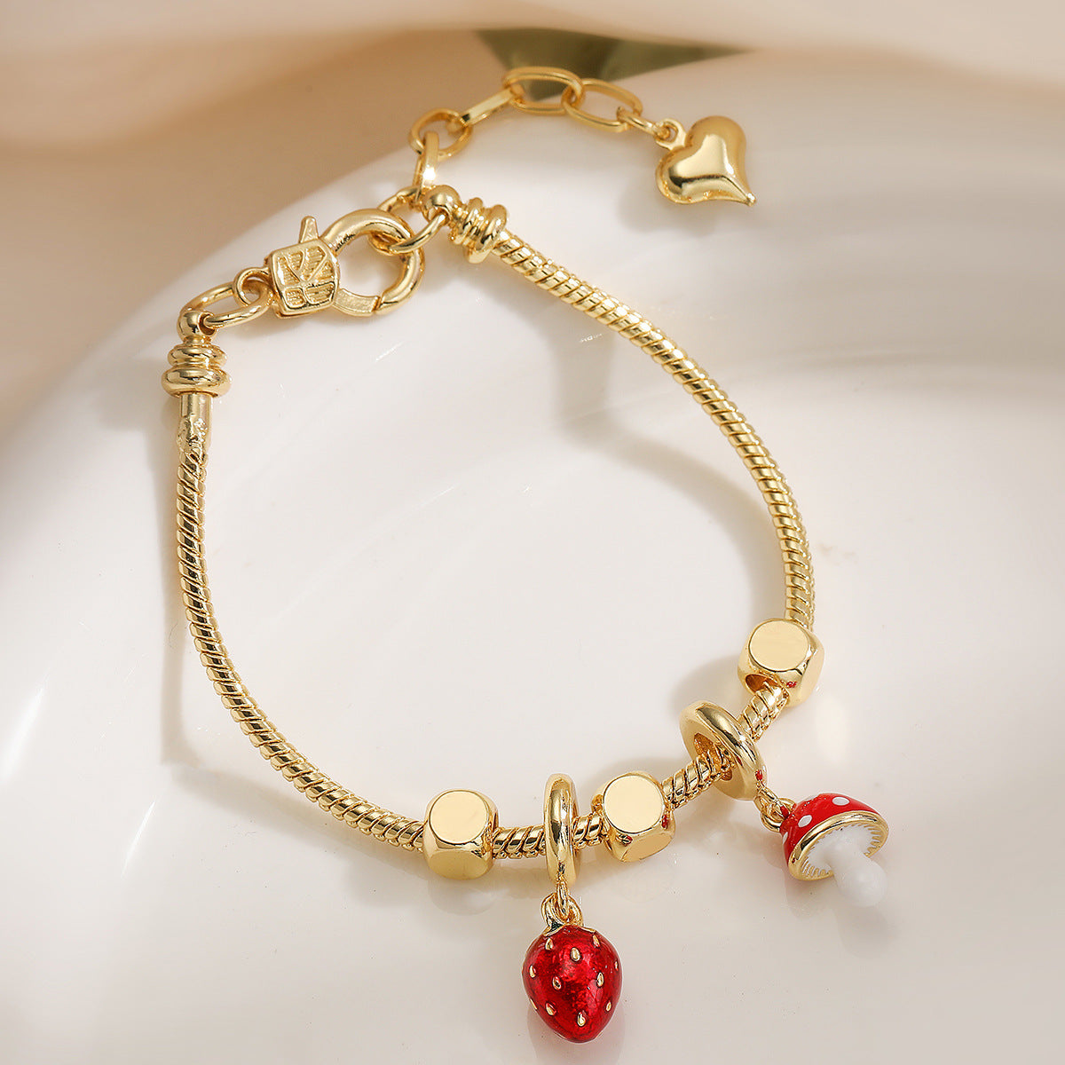 Gold Zircon Airplane Travel Pendant Fruit Bracelet