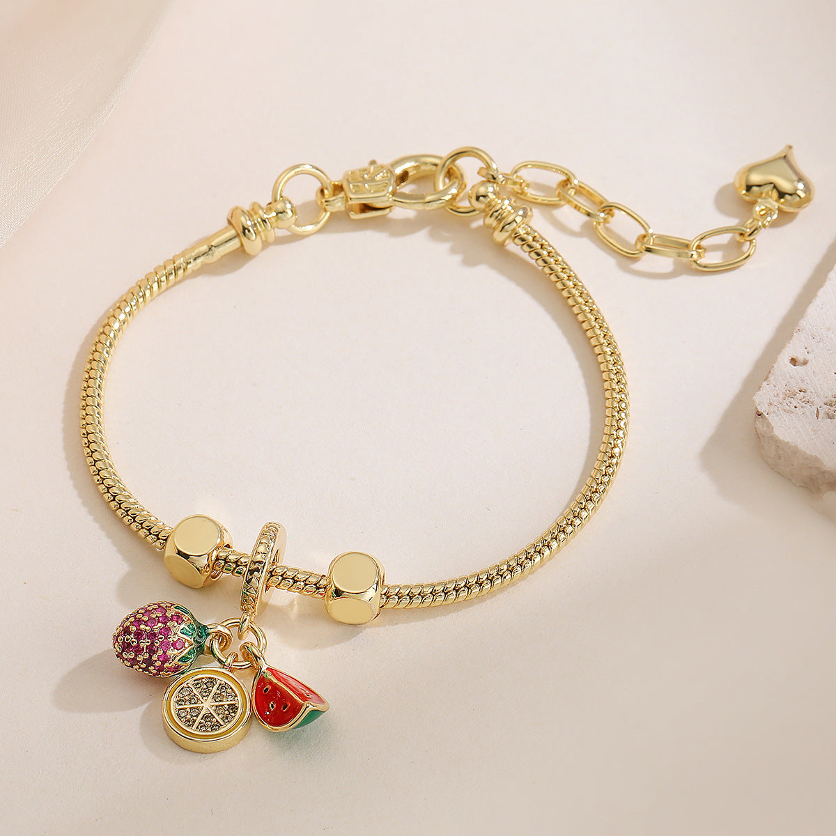 Gold Zircon Airplane Travel Pendant Fruit Bracelet