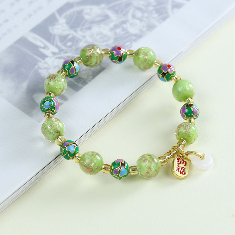 Tibetan Liuli Glass & Porcelain Charm Bracelet For Wealth