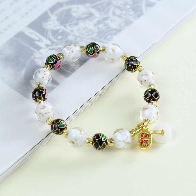 Tibetan Liuli Glass & Porcelain Charm Bracelet For Wealth