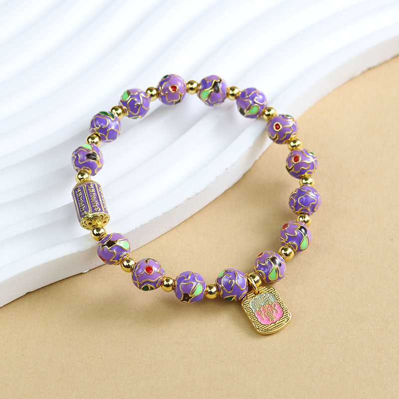 Tibetan Liuli Glass & Porcelain Charm Bracelet For Wealth