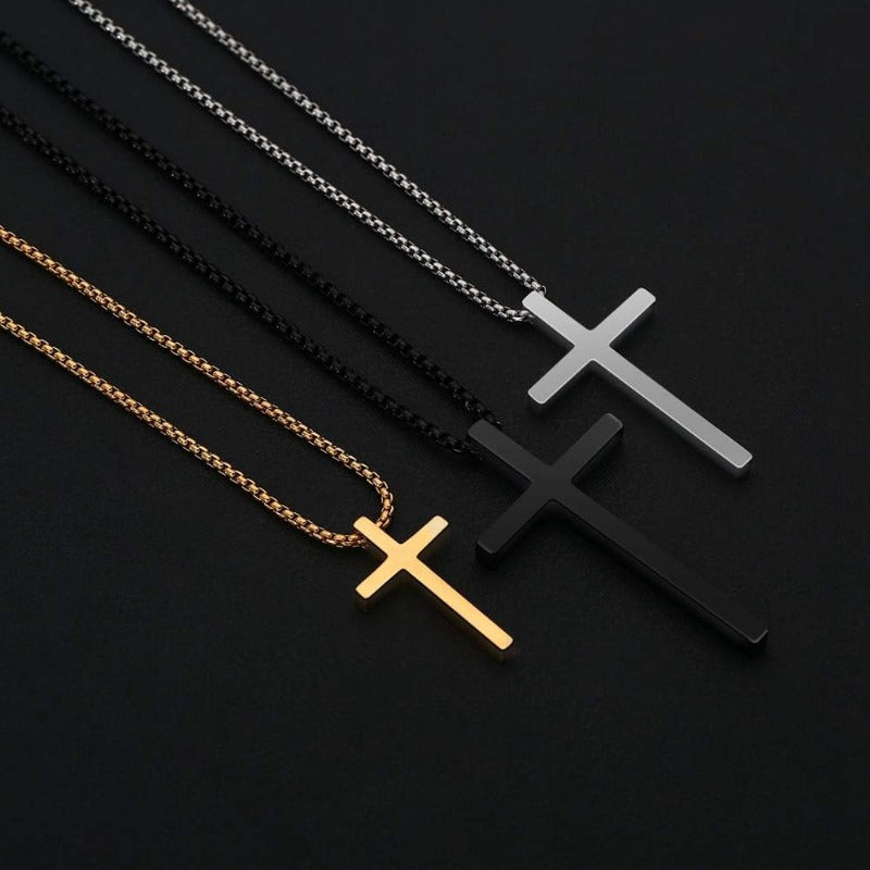Gold Stainless Steel Plain Cross Pendant Necklace