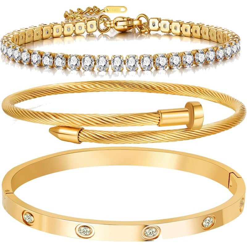 18K Gold Plated Love Bangle Cubic Zirconia Bracelet