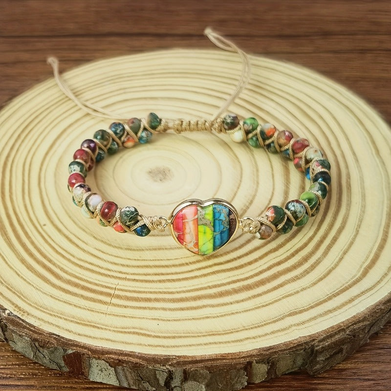 New Natural Sea Sediment Jasper Stone Heart Chakra Bracelets