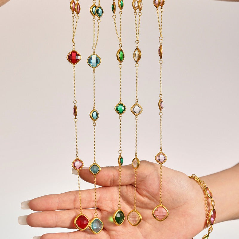 Magical Drops- Shiny Faceted Glass Long Tassel Necklace