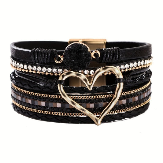 Bohemian Multi-layer Leather Hand-woven Magnetic Clasp Bracelet