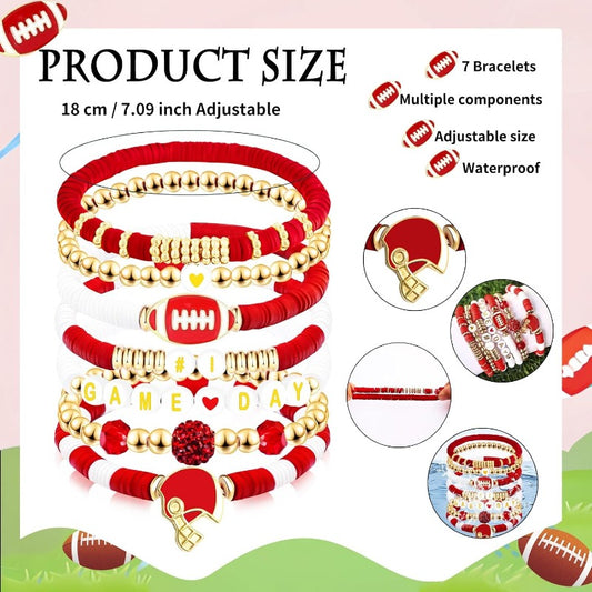 1 Bracelet Football Charm Beaded Stretch Bracelet