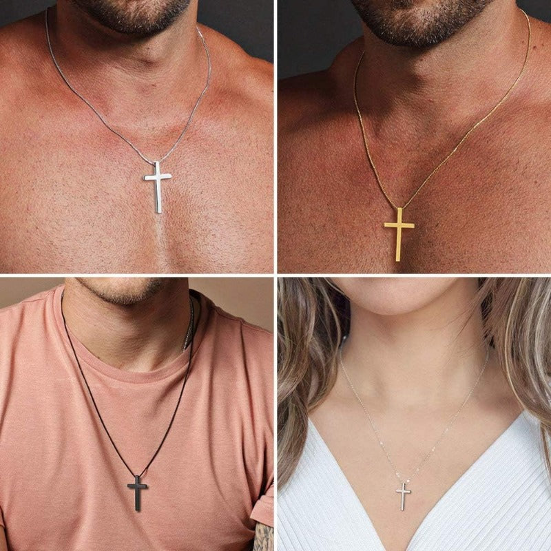 Gold Stainless Steel Plain Cross Pendant Necklace