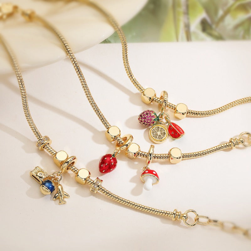 Gold Zircon Airplane Travel Pendant Fruit Bracelet