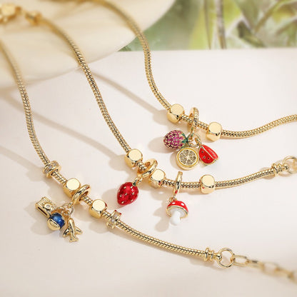 Gold Zircon Airplane Travel Pendant Fruit Bracelet