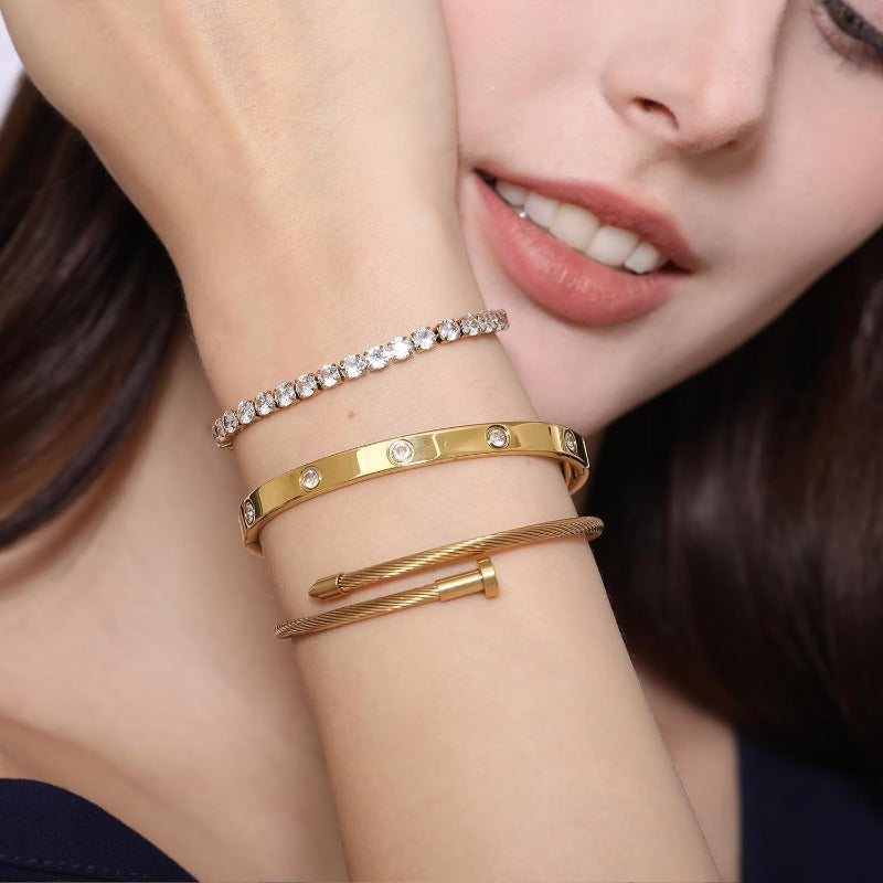 18K Gold Plated Love Bangle Cubic Zirconia Bracelet