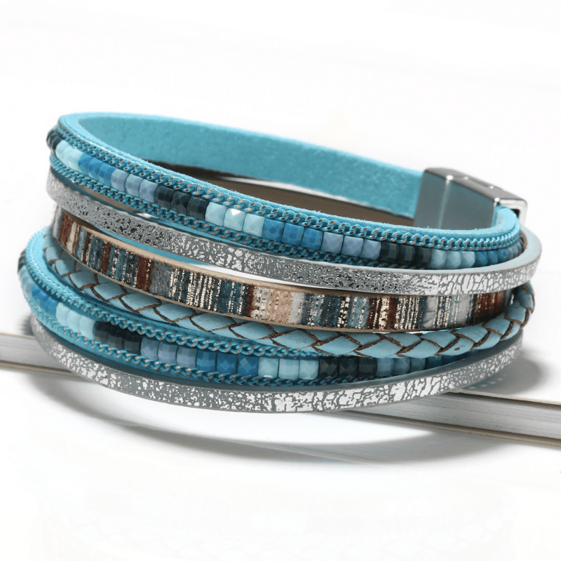Magnetic Buckle-Multi Layers PU Leather Bracelet Boho Style Hand Jewelry Decoration