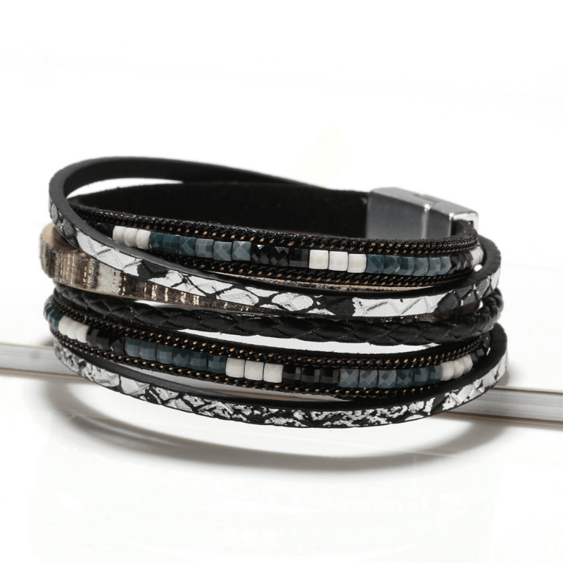 Magnetic Buckle-Multi Layers PU Leather Bracelet Boho Style Hand Jewelry Decoration