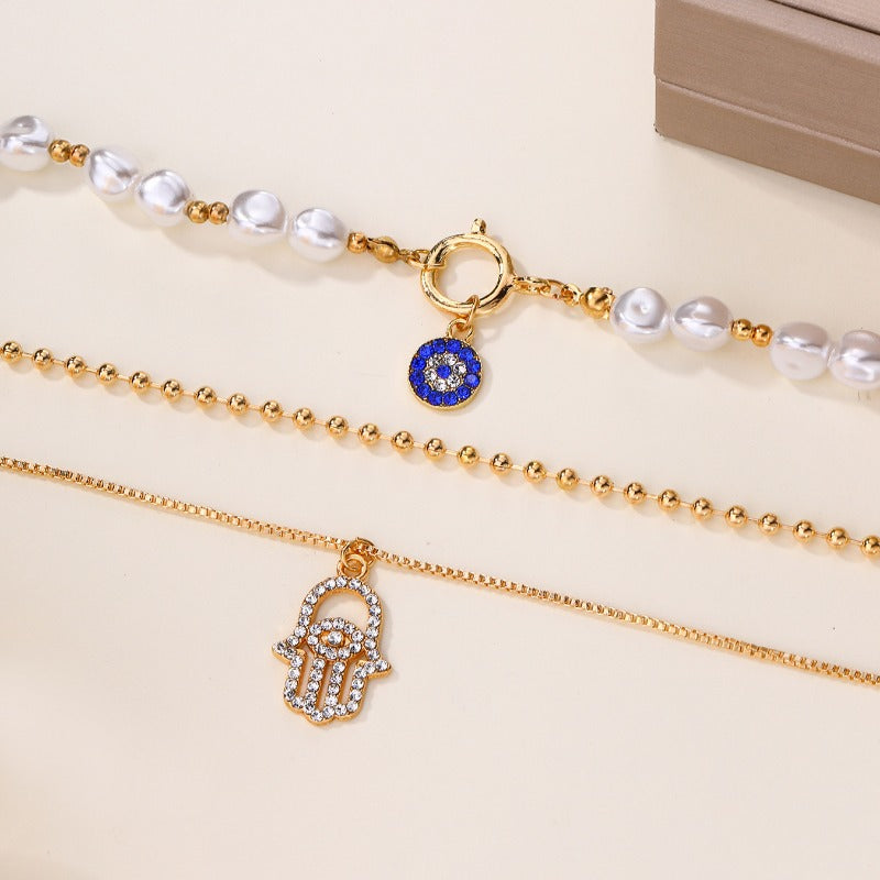 Imitation Pearl Alloy Diamond Pendant Necklace