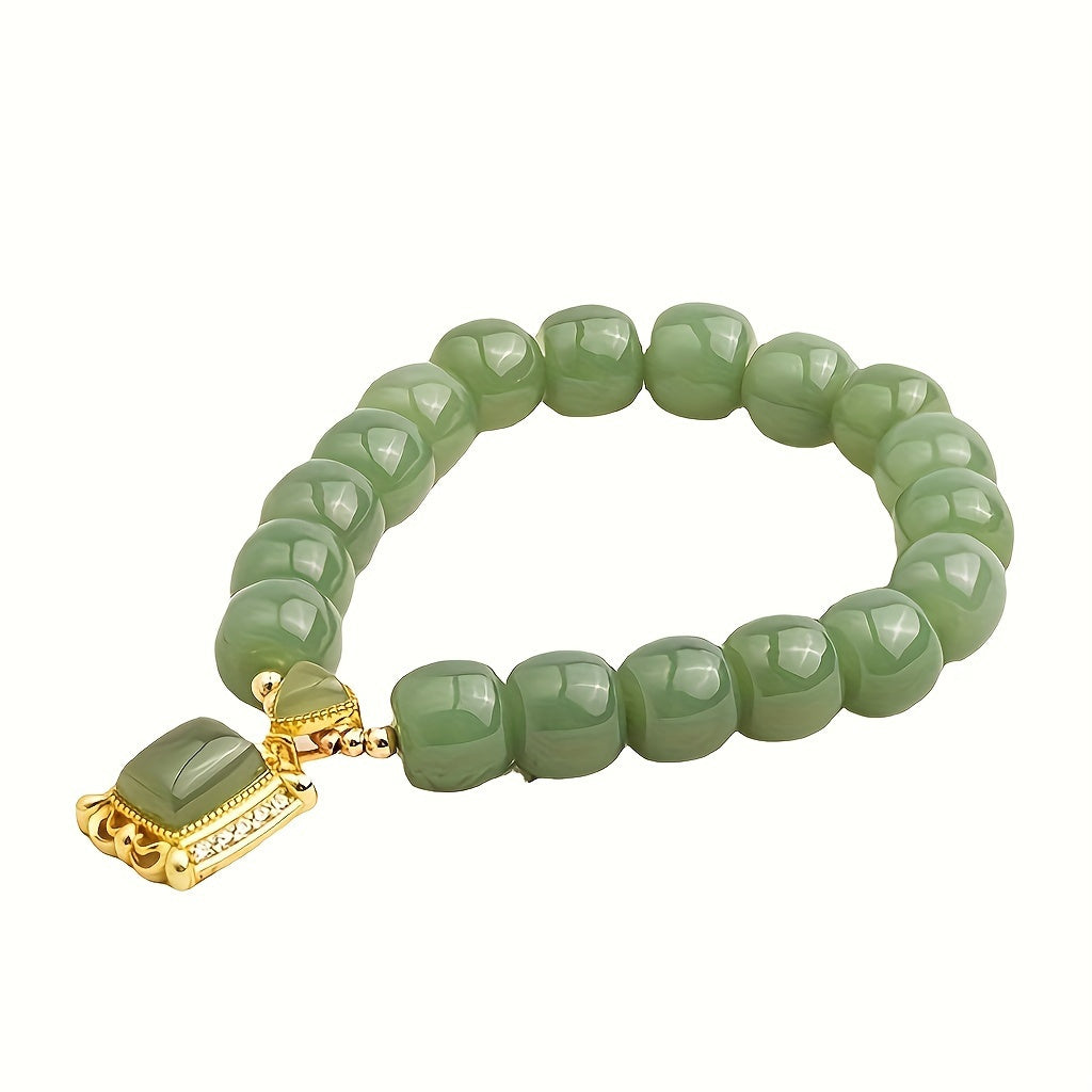Elegant Green Jade Imitation Pendant Beaded Bracelet