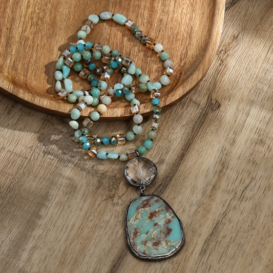 Magical Drops-Turquoise Pendant Multi Stone Bead Necklace