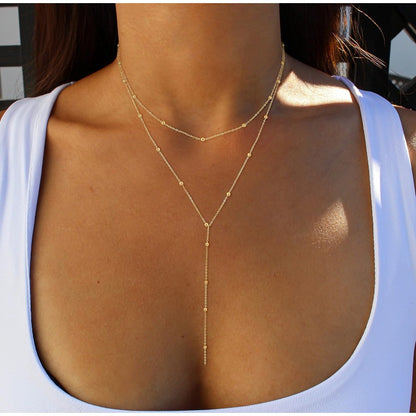 Y-Shaped Pendant Trendy Layered Beaded Chain Drop Necklaces