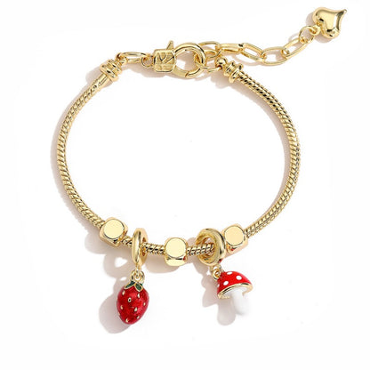 Gold Zircon Airplane Travel Pendant Fruit Bracelet
