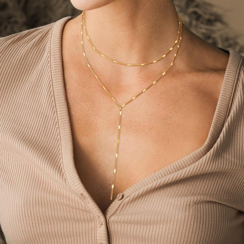 Y-Shaped Pendant Trendy Layered Beaded Chain Drop Necklaces