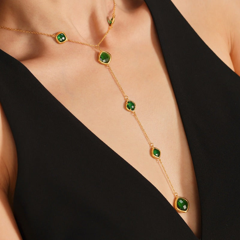 Magical Drops- Shiny Faceted Glass Long Tassel Necklace