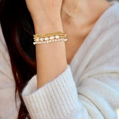 Dainty Gold Pearl Crystal Beaded Bracelets Set