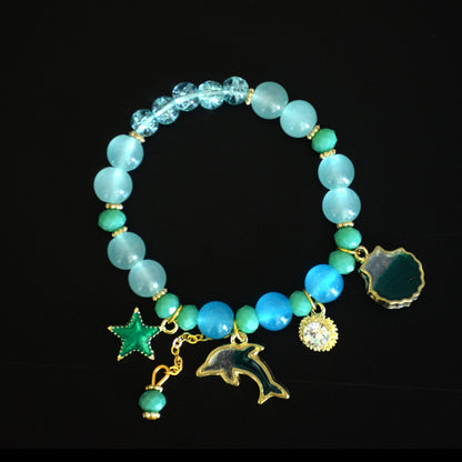 Ocean-Inspired Elastic Bracelet Dolphin Shell Charms Playful Multi-Layer